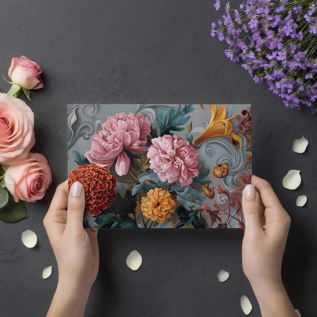 Baroque Floral Chrysanthemum Mural Wallpaper in Soft Pastels Mural Wallpaper - room preview 03