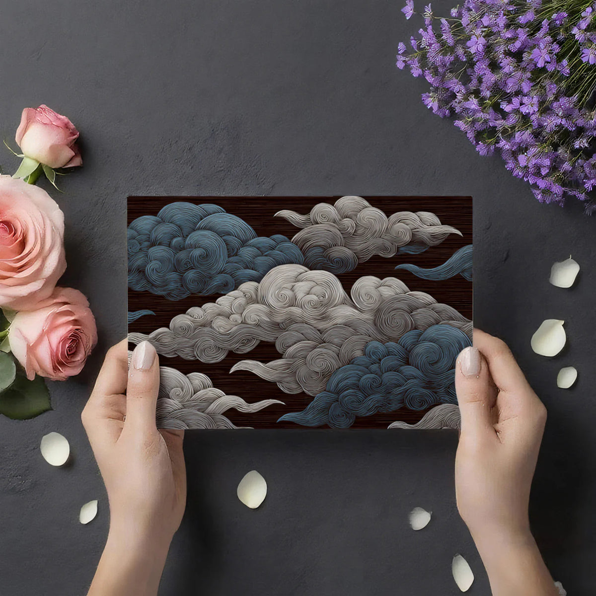 Swirling Cloud Mural Wallpaper — Ink-Style Sky Illustration Mural Wallpaper - room preview 03