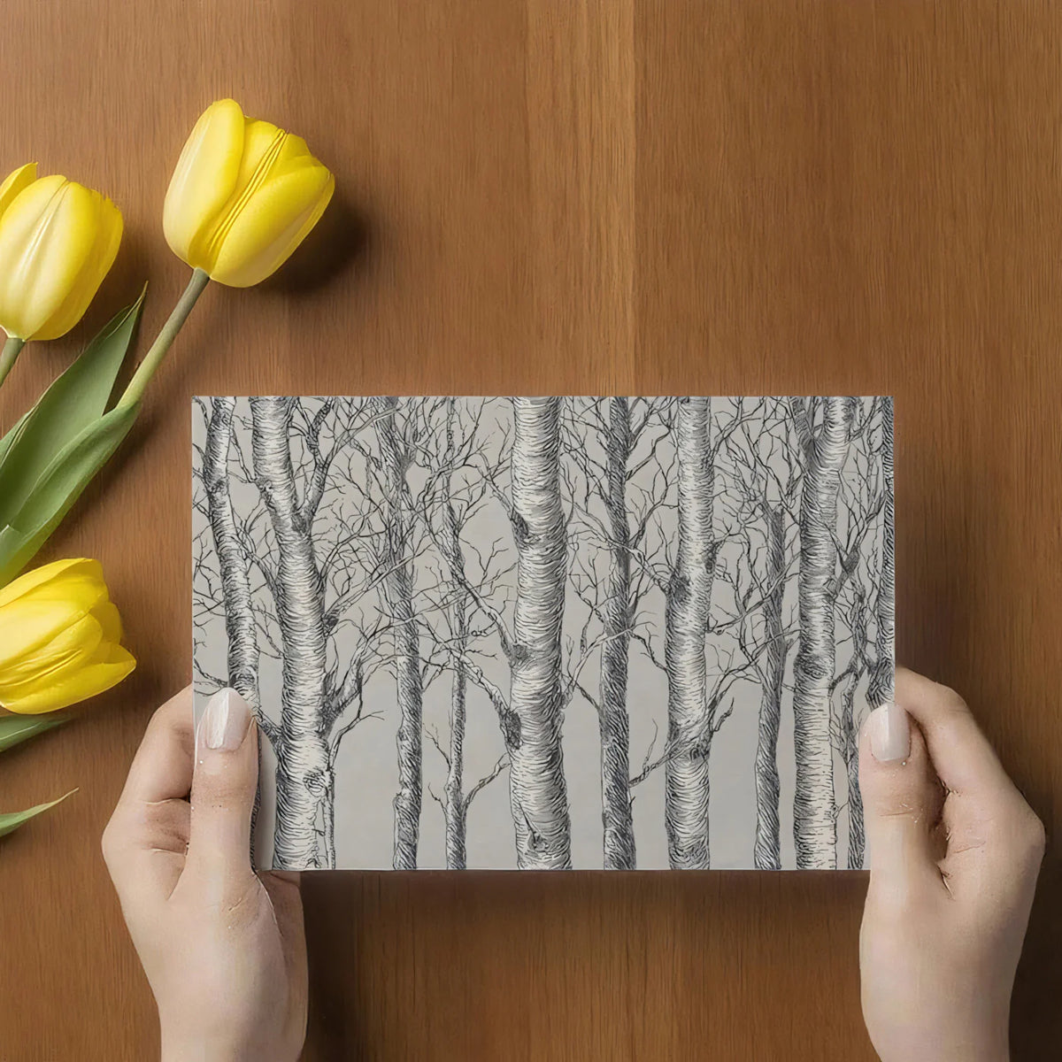Monochrome Birch Forest Mural Wallpaper — Hand-Drawn Woodland Art Mural Wallpaper - room preview 03
