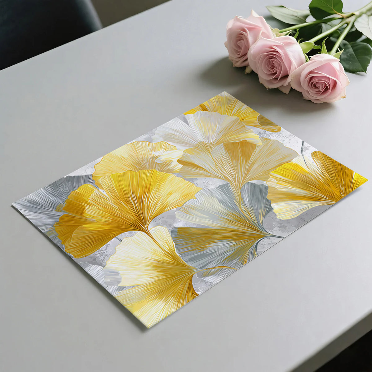 Ginkgo Leaf Mural Wallpaper — Metallic Gold and Grey Art Mural Wallpaper - room preview 03