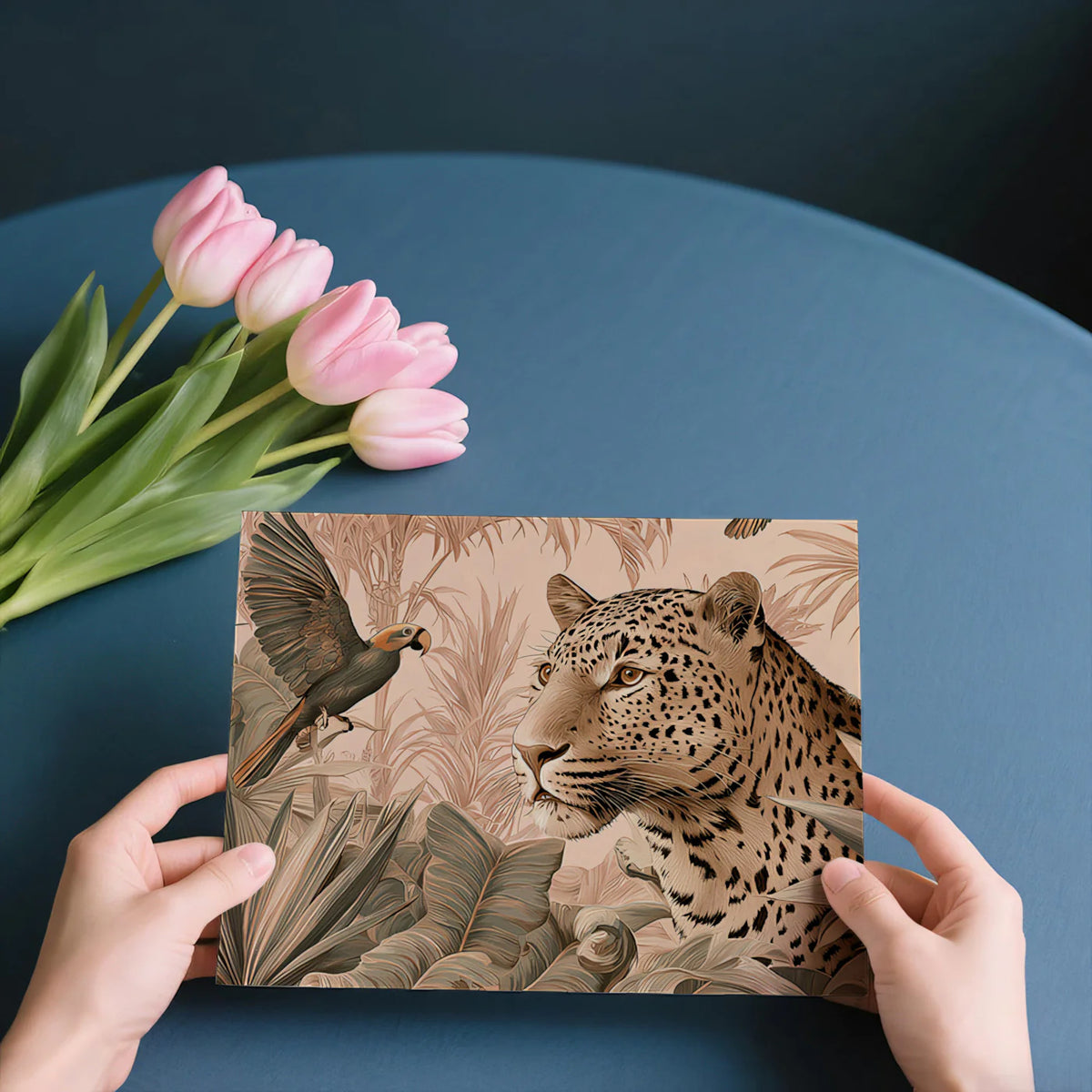 Leopard and Tropical Birds Mural Wallpaper — Monochrome Safari Mural Wallpaper - room preview 03