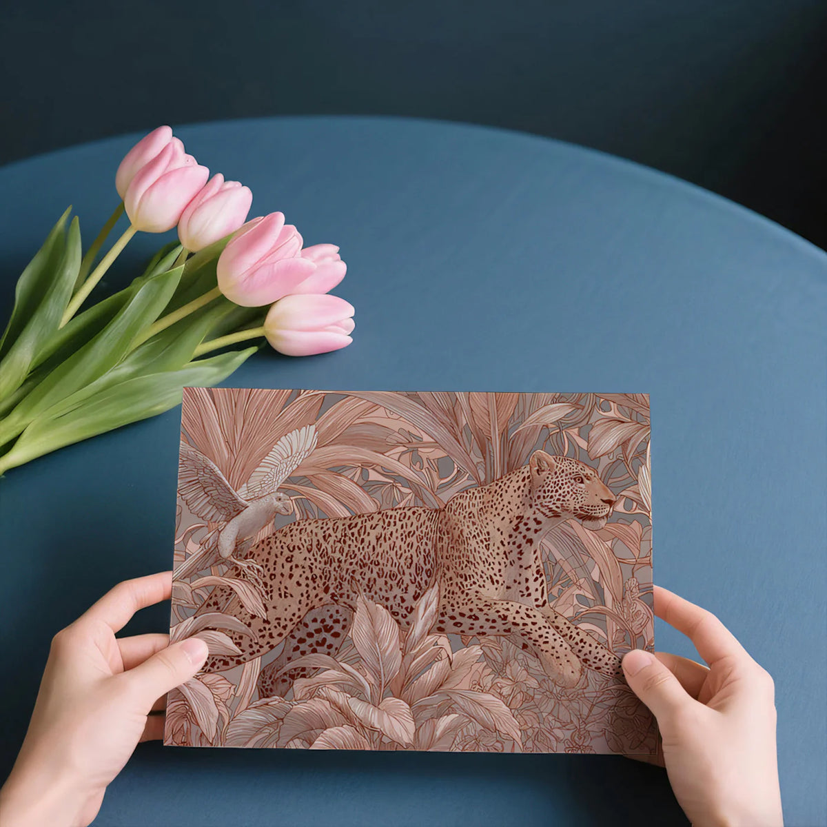 Leopard and Exotic Birds Mural Wallpaper — Soft Monochromatic Safari Mural Wallpaper - room preview 03
