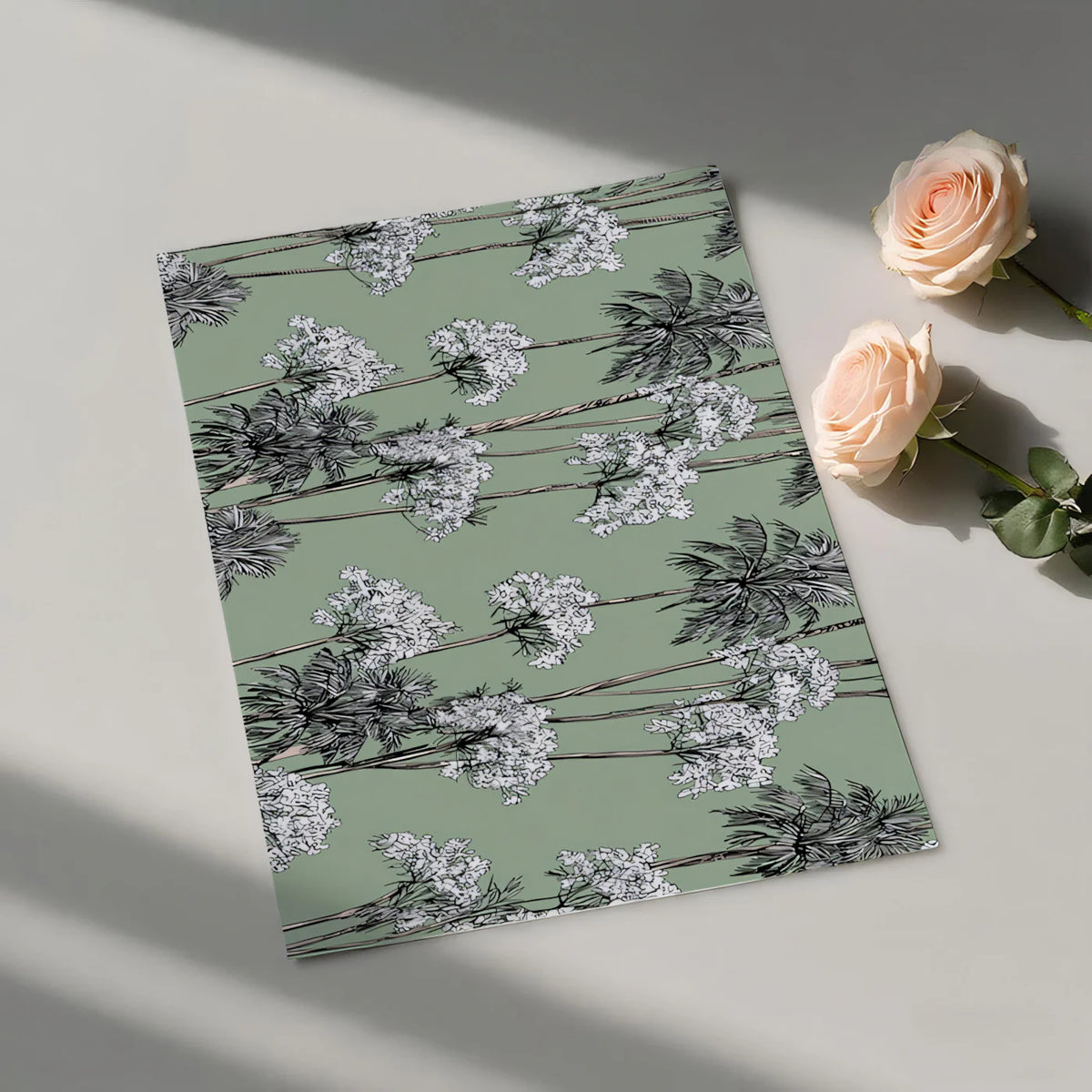 Sage Green Tropical Palm Mural Wallpaper — Minimalist Line Art Mural Wallpaper - room preview 03