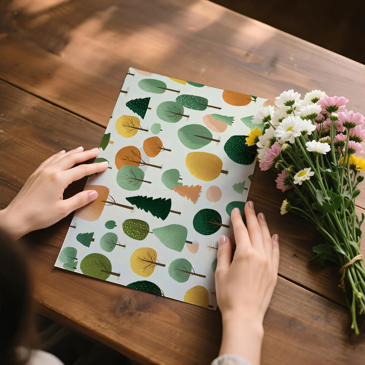 Stylized Forest Woodland Mural Wallpaper — Whimsical Nature Pattern Mural Wallpaper - room preview 03