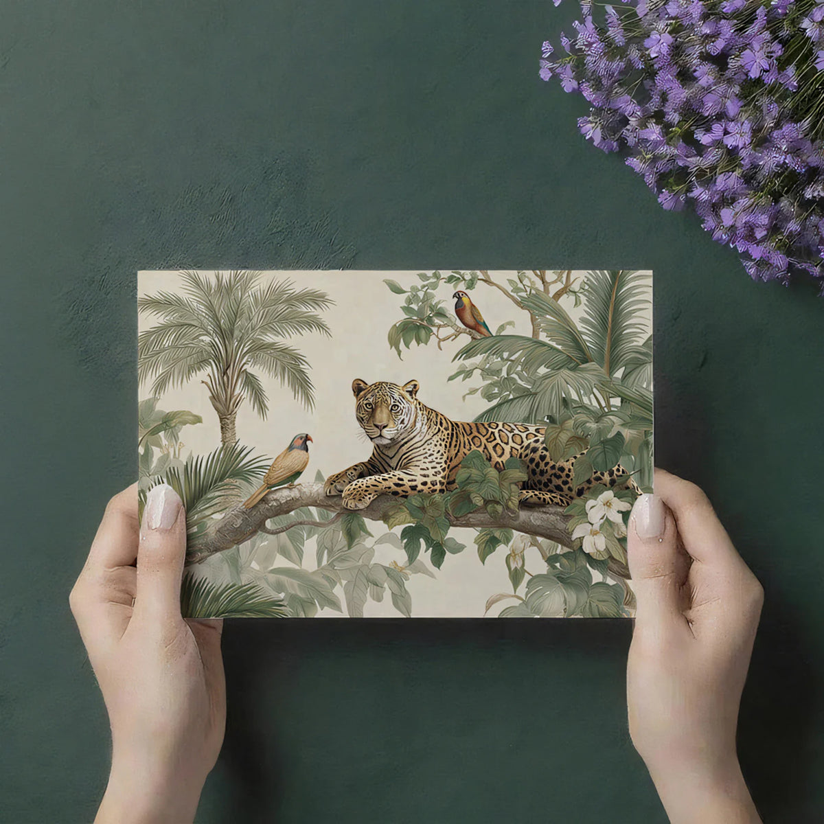 Leopard in Tropical Foliage Mural Wallpaper — Vintage Safari Art Mural Wallpaper - room preview 03