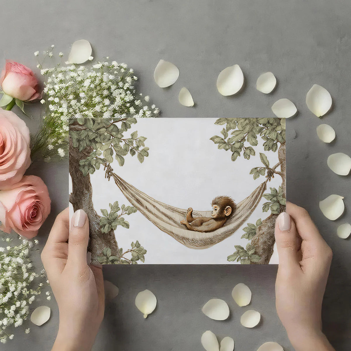 Resting Monkey in Hammock Mural Wallpaper — Whimsical Sketch Style Mural Wallpaper - room preview 03