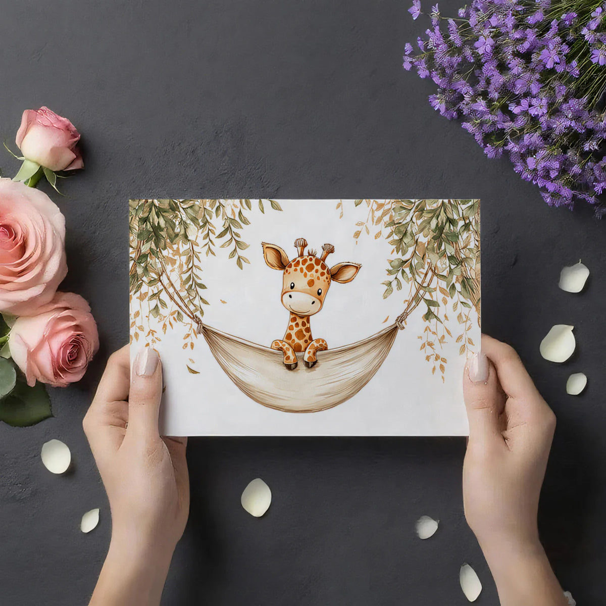 Baby Giraffe in Hammock Mural Wallpaper — Whimsical Safari Art Mural Wallpaper - room preview 03