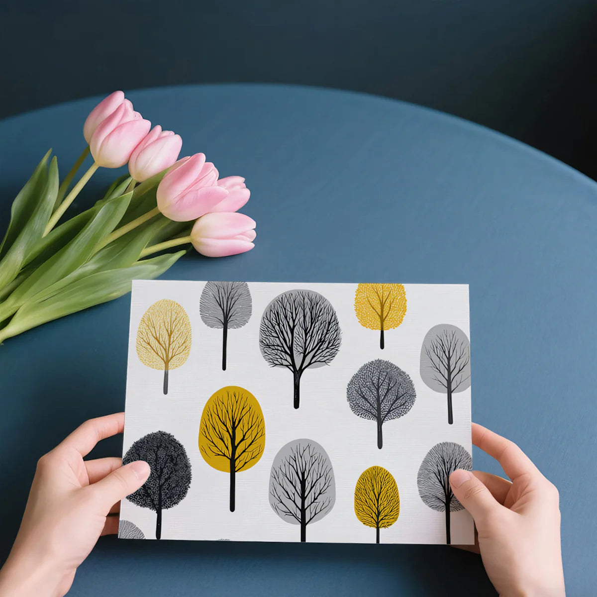Autumn Grove Mural Wallpaper — Modern Mid-Century Tree Pattern Mural Wallpaper - room preview 03