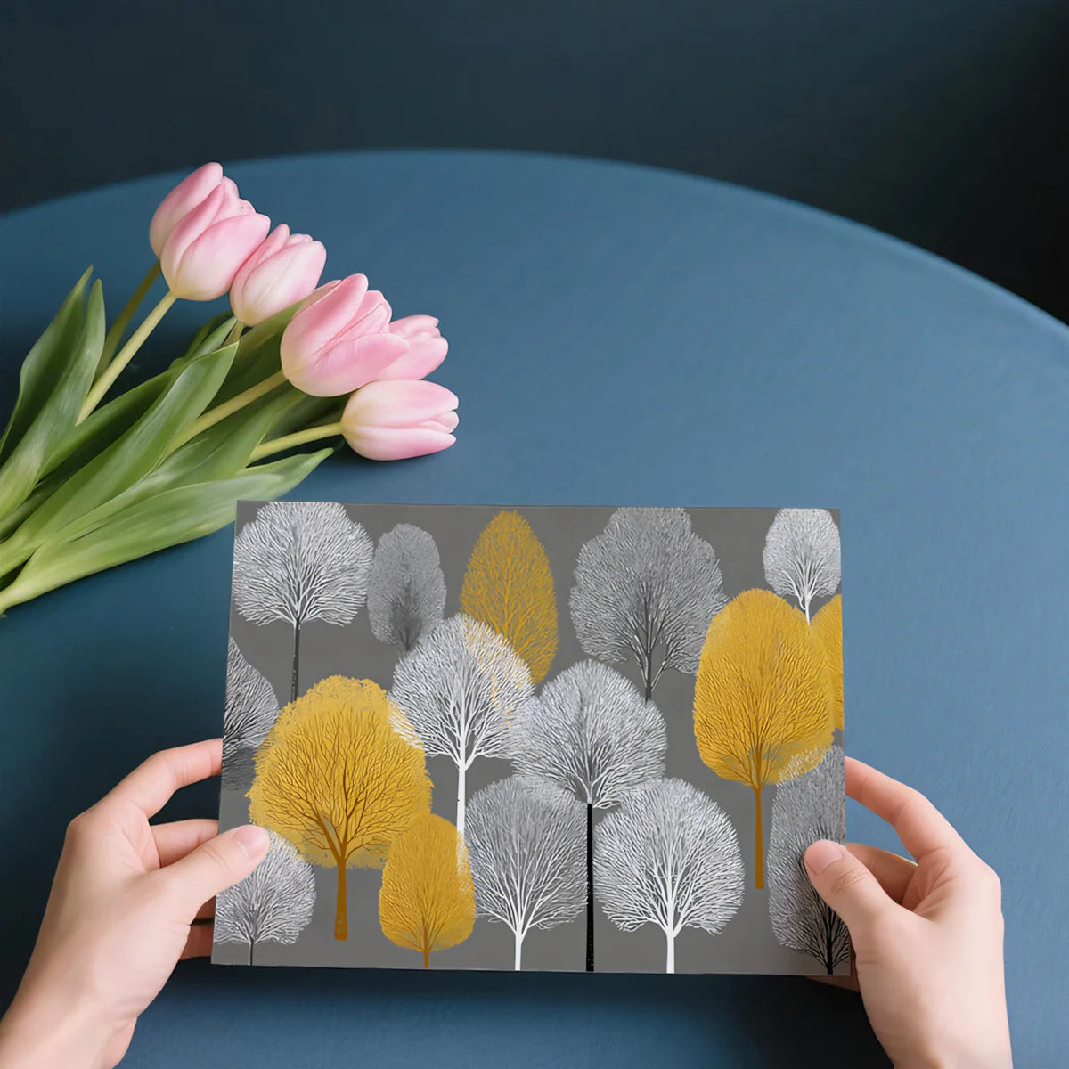 Autumn Grove Mural Wallpaper — Stylized Scandinavian Forest Scene Mural Wallpaper - room preview 03
