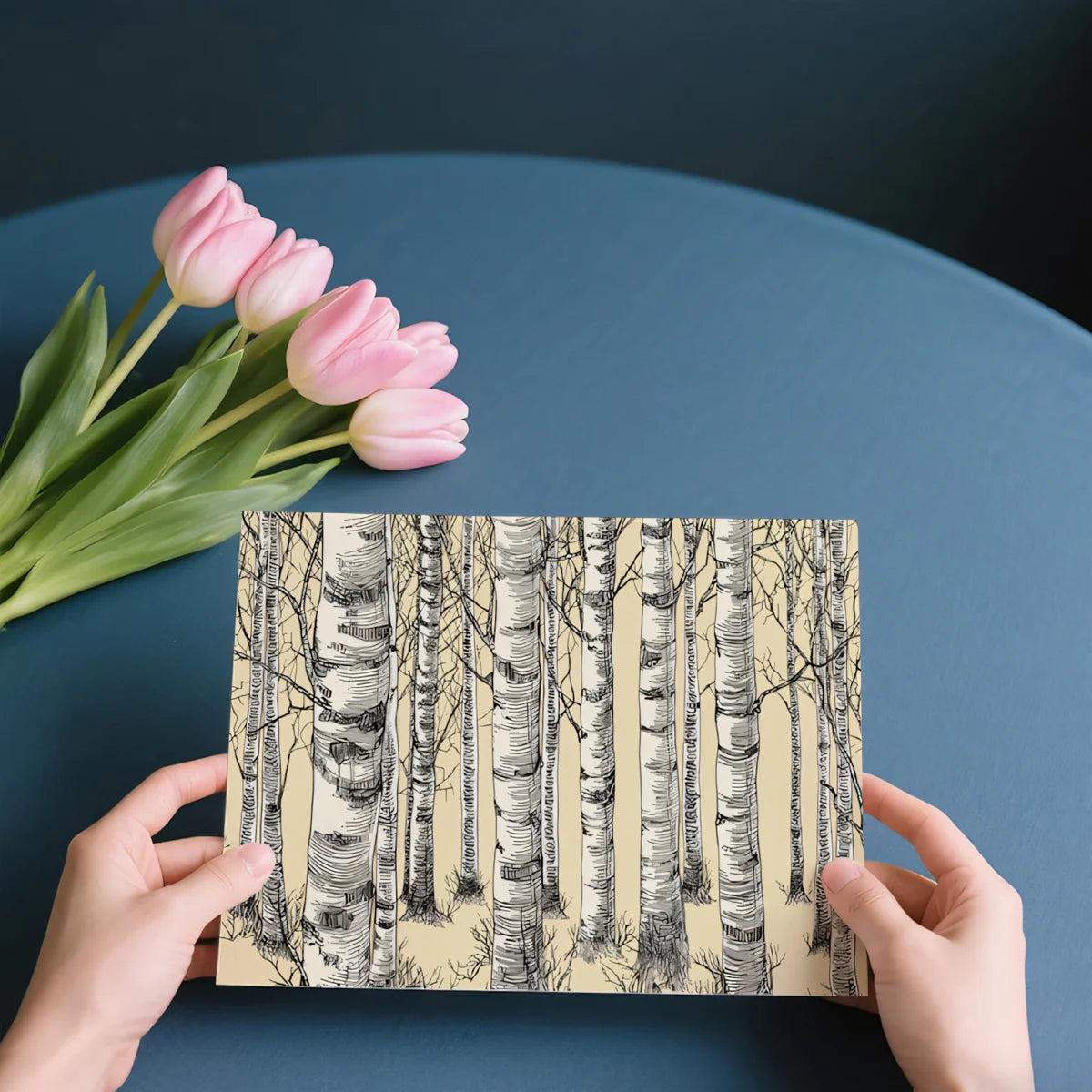 Vintage Birch Forest Mural Wallpaper — Sketch Style Woodland Mural Wallpaper - room preview 03
