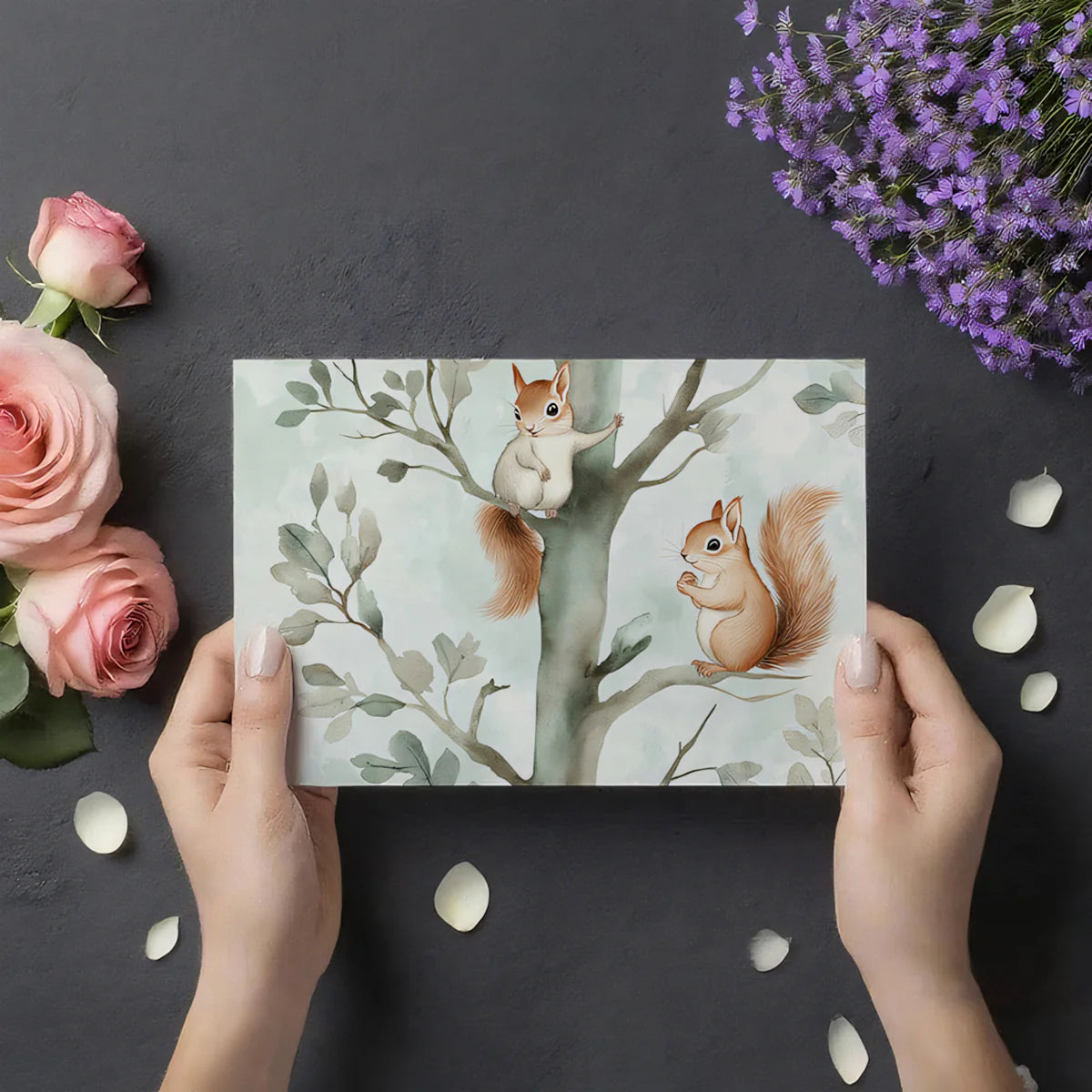 Woodland Squirrels Mural Wallpaper — Whimsical Nature Scene Mural Wallpaper - room preview 03