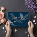 Flying Cranes Mural Wallpaper — Minimalist Line Art on Deep Navy Mural Wallpaper - room preview 03