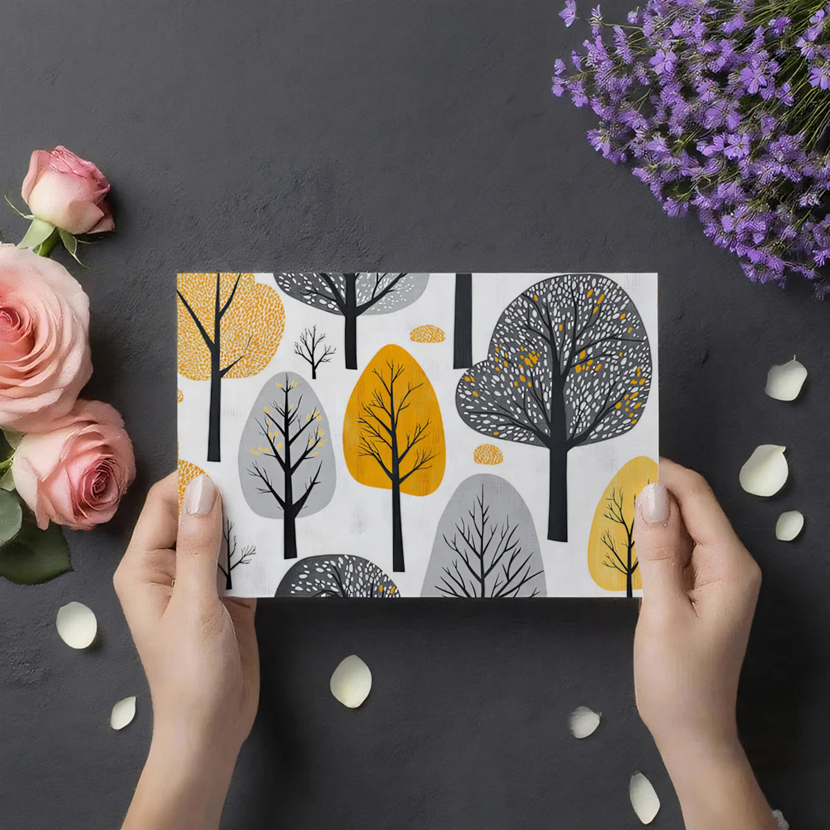 Abstract Orchard Mural Wallpaper — Mid-Century Botanical Forest Mural Wallpaper - room preview 03