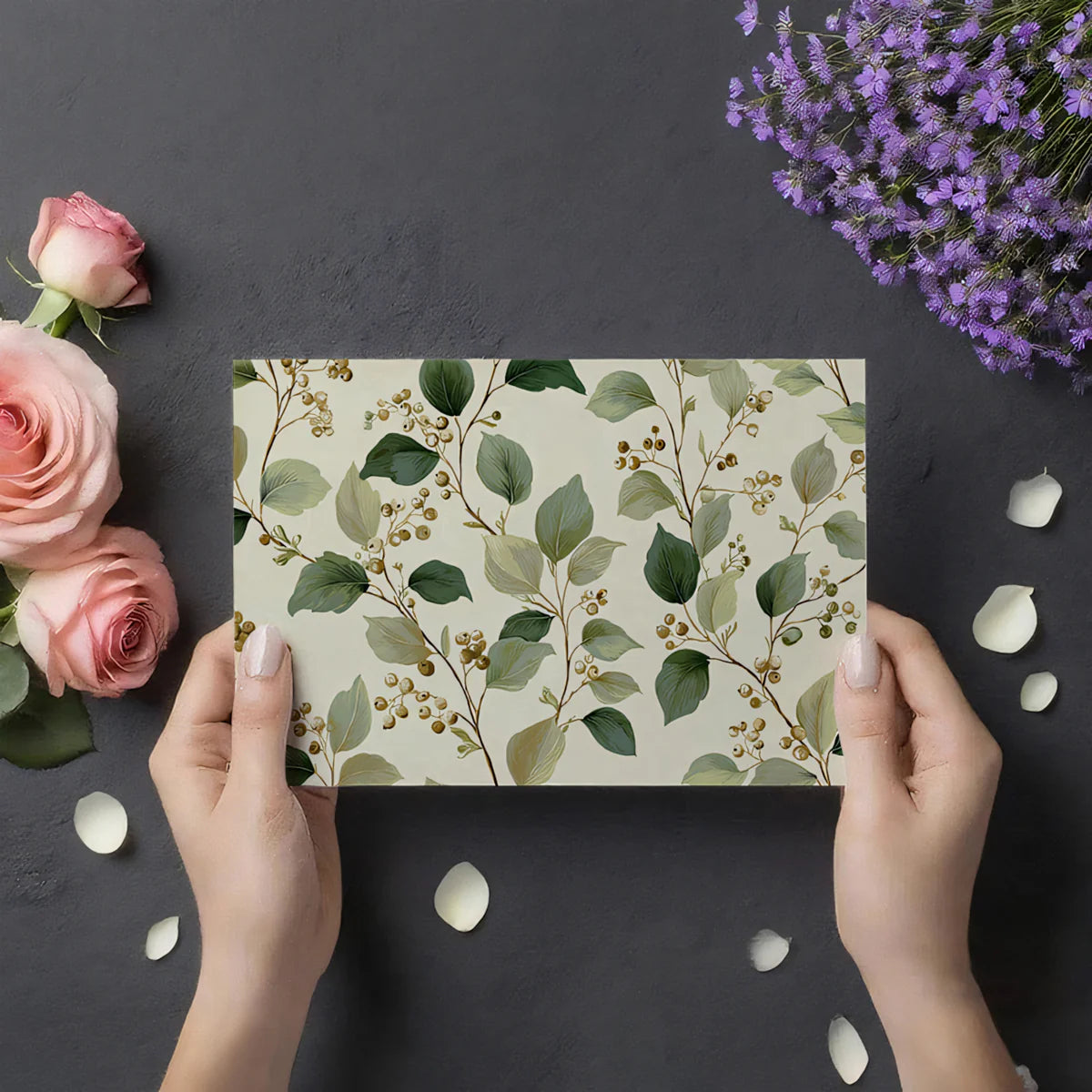 Eucalyptus & Berry Vine Mural Wallpaper — Botanical Art Pattern Mural Wallpaper - room preview 03