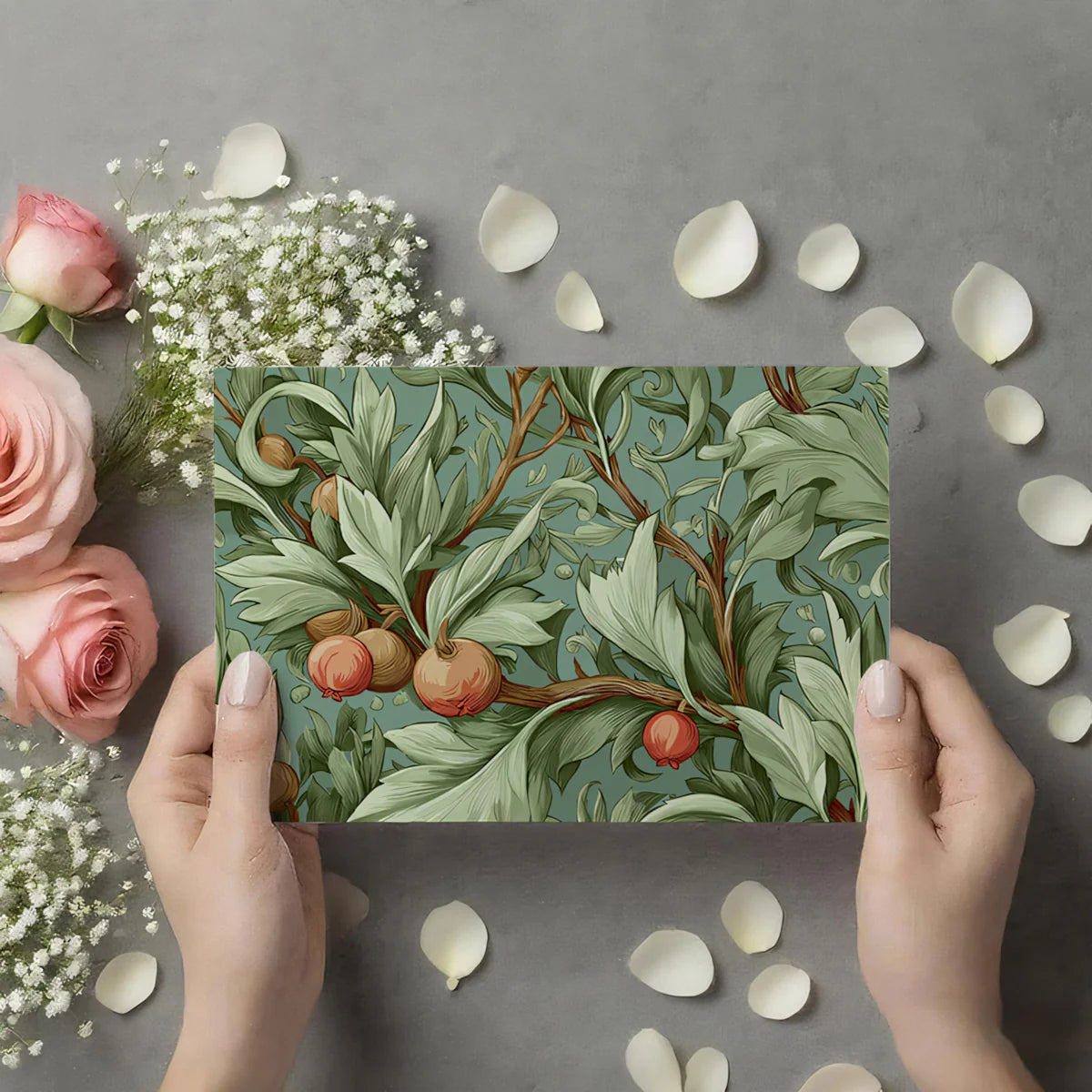 Art Nouveau Fruit and Foliage Mural Wallpaper — Botanical Art Mural Wallpaper - room preview 03