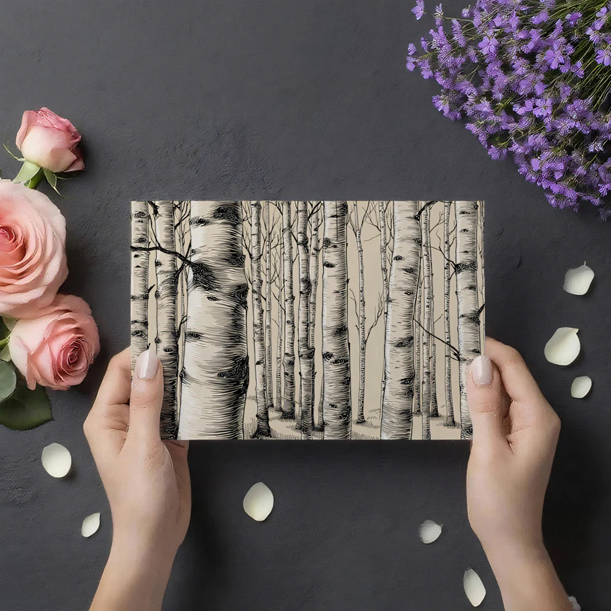 Birch Forest Sketch Mural Wallpaper — Hand-Drawn Woodgrain Design Mural Wallpaper - room preview 03