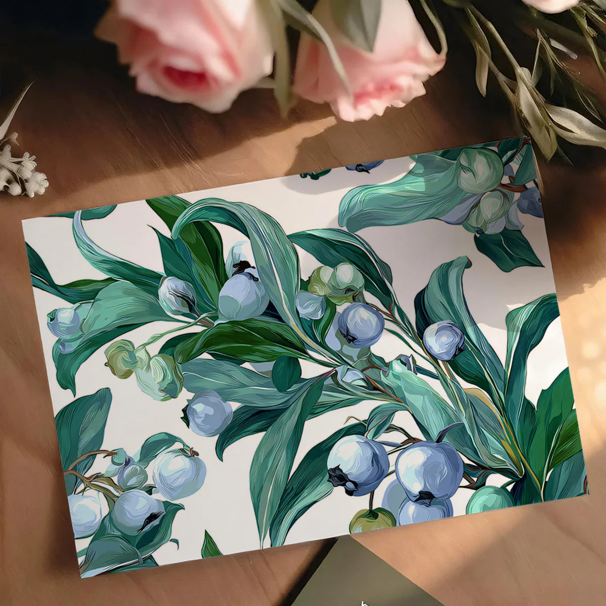 Aqua Bloom & Leaf Mural Wallpaper Vibrant Botanical Art Mural Wallpaper - room preview 03