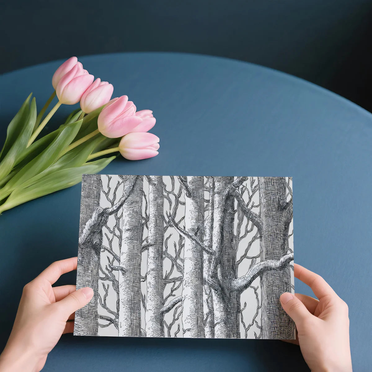 Graphic Birch Forest Mural Wallpaper — Detailed Sketch Design Mural Wallpaper - room preview 03