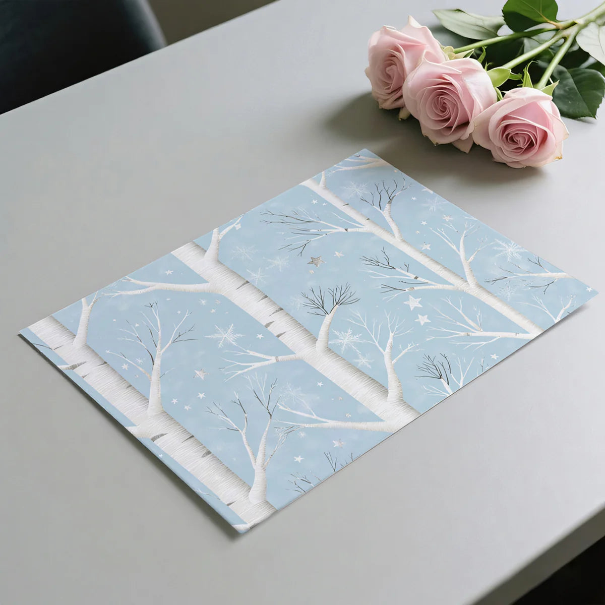 Winter Birch Forest Mural Wallpaper — Whimsical Sky Blue Mural Wallpaper - room preview 03