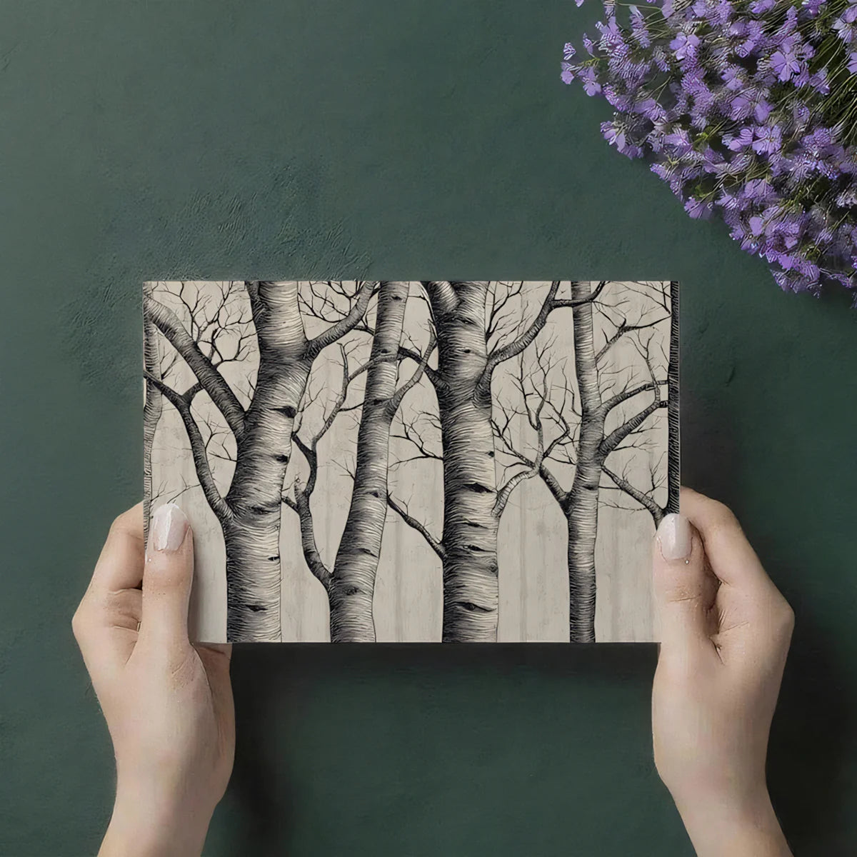 Minimalist Birch Forest Mural Wallpaper — Detailed Sketch Art Mural Wallpaper - room preview 03