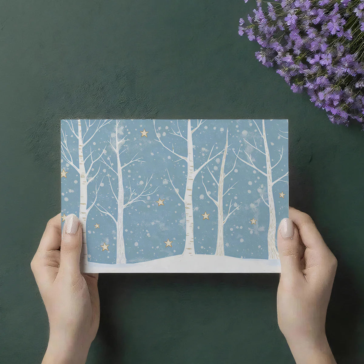 Winter Birch Forest Mural Wallpaper — Soft Snowfall Design Mural Wallpaper - room preview 03