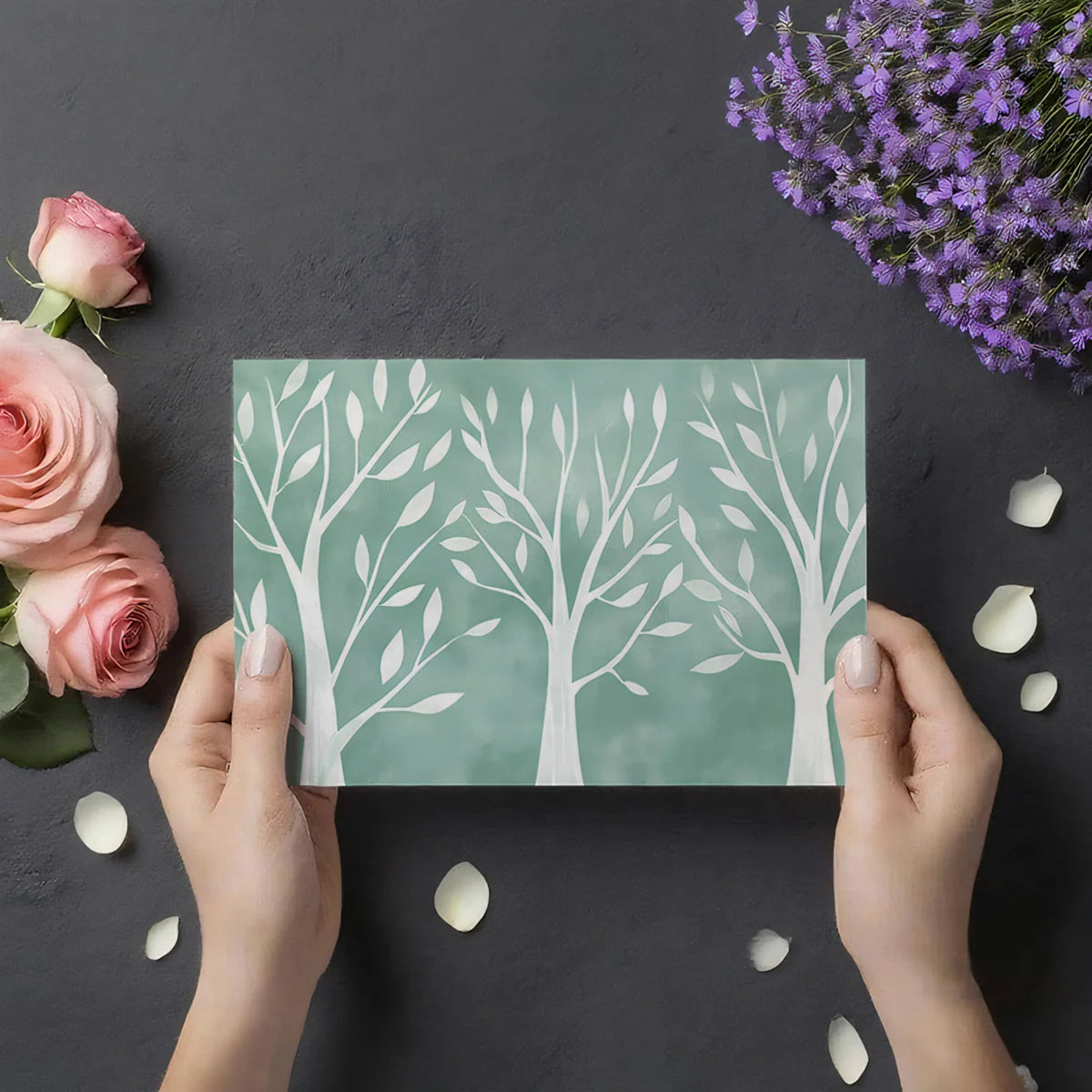 Minimalist Tree Silhouette Mural Wallpaper in Soft Aqua Mural Wallpaper - room preview 03