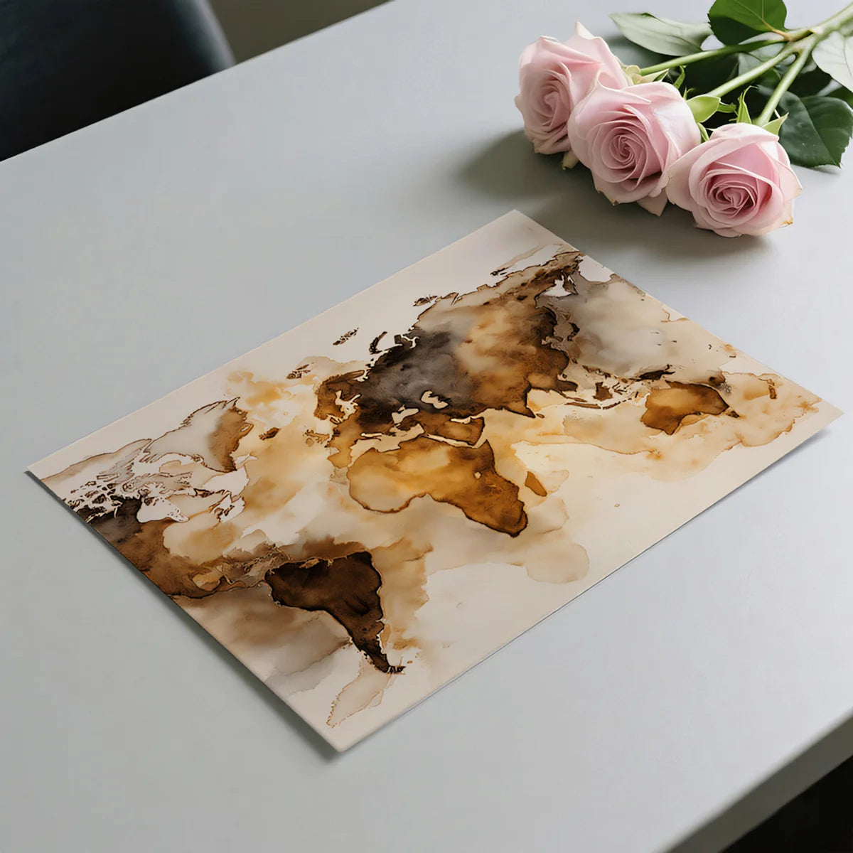 Watercolor World Map Mural Wallpaper — Artistic Sepia Tones Mural Wallpaper - room preview 03