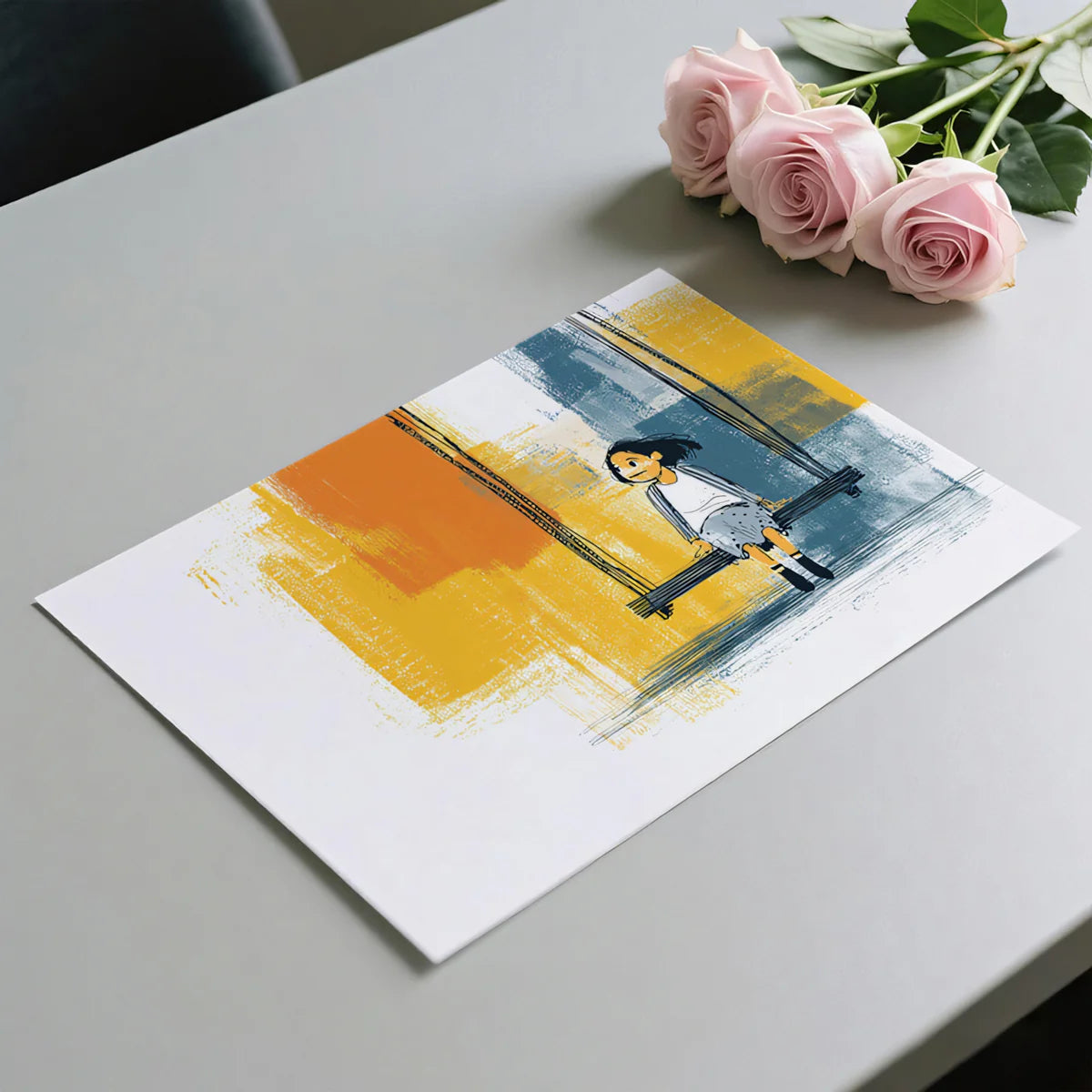 Swing Time Illustration Mural Wallpaper — Modern Artistic Scene Mural Wallpaper - room preview 03