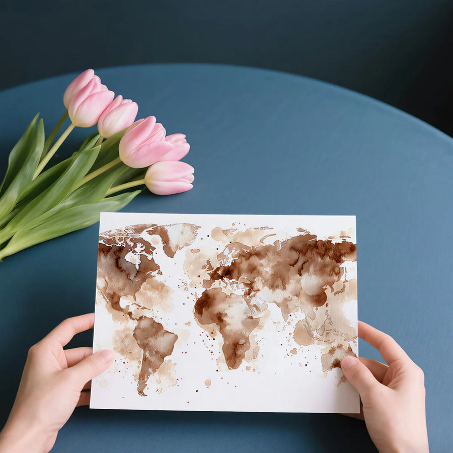 World Map Wallpaper Mural – Map Wall Mural – Watercolor World Map — Rustic Coffee Wash Aesthetic
