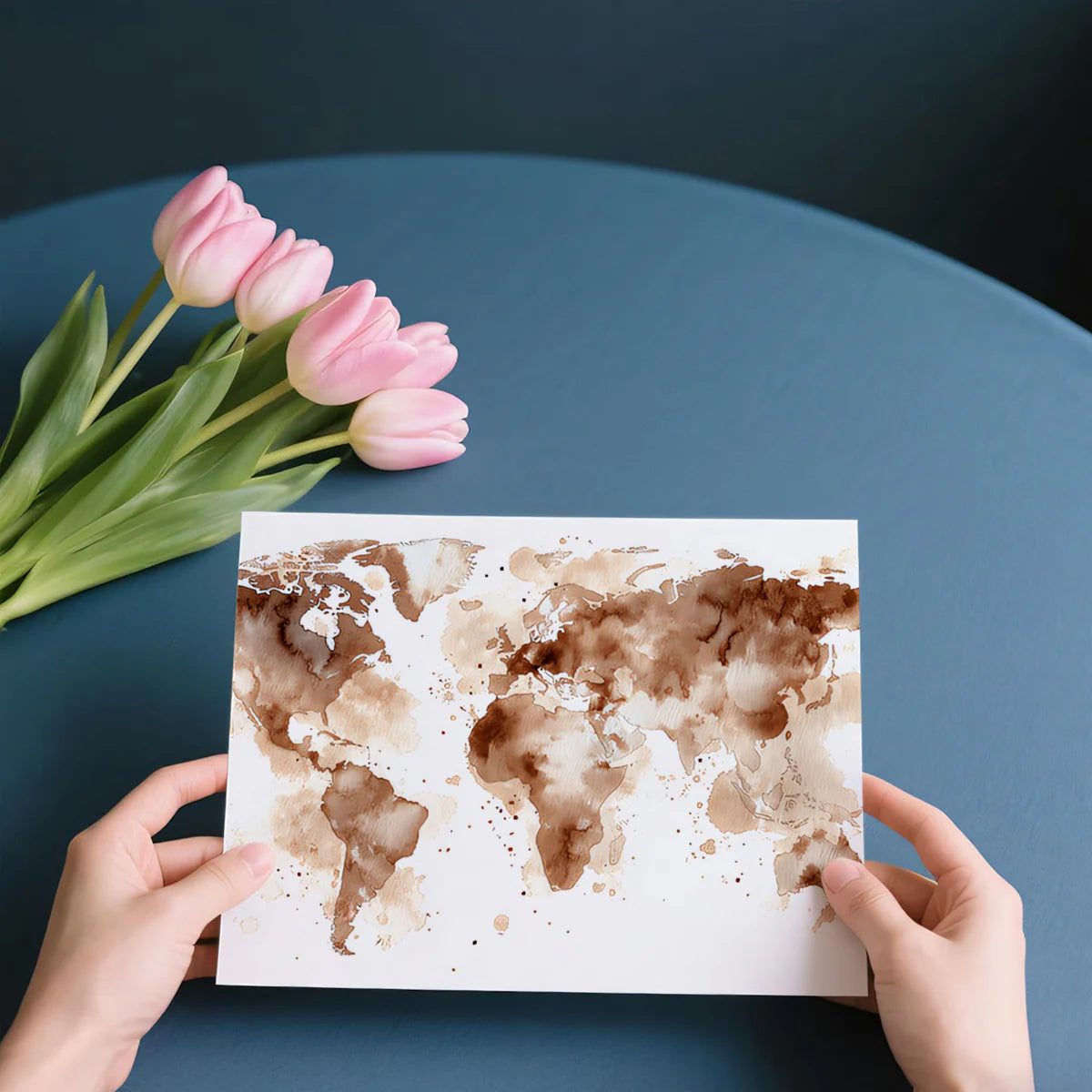 Watercolor World Map Mural Wallpaper — Rustic Coffee Wash Aesthetic Mural Wallpaper - room preview 03