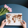 Watercolor World Map Mural Wallpaper — Rustic Coffee Wash Aesthetic Mural Wallpaper - room preview 03