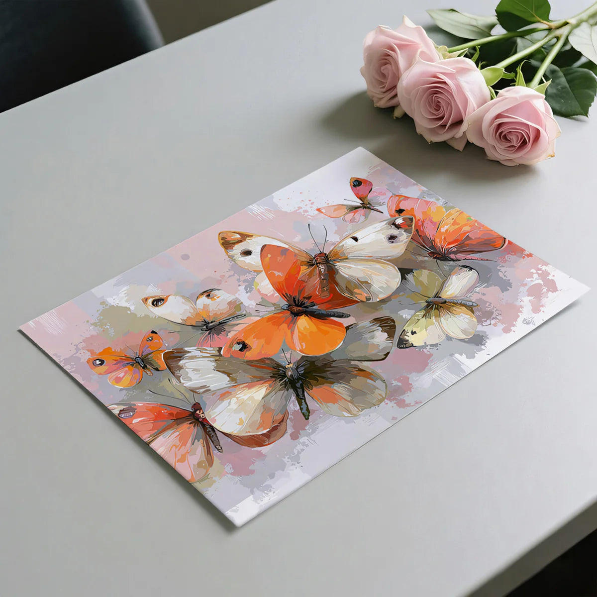Abstract Butterfly Swarm Mural Wallpaper — Painterly Soft Tones Mural Wallpaper - room preview 03