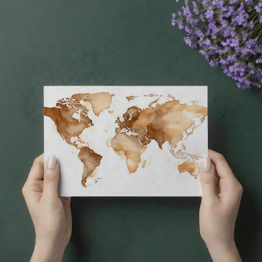 World Map Wallpaper Mural – Map Wall Mural – Watercolor World Map in Sepia Tones