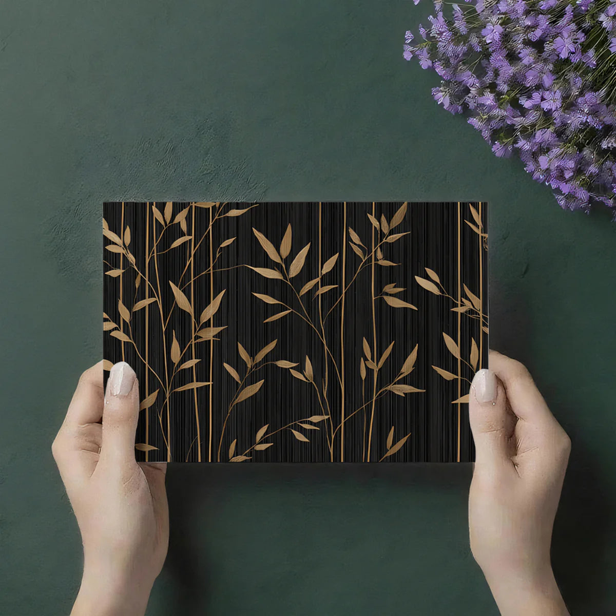 Gilded Bamboo Stalks Mural Wallpaper — Sophisticated Black & Gold Mural Wallpaper - room preview 03