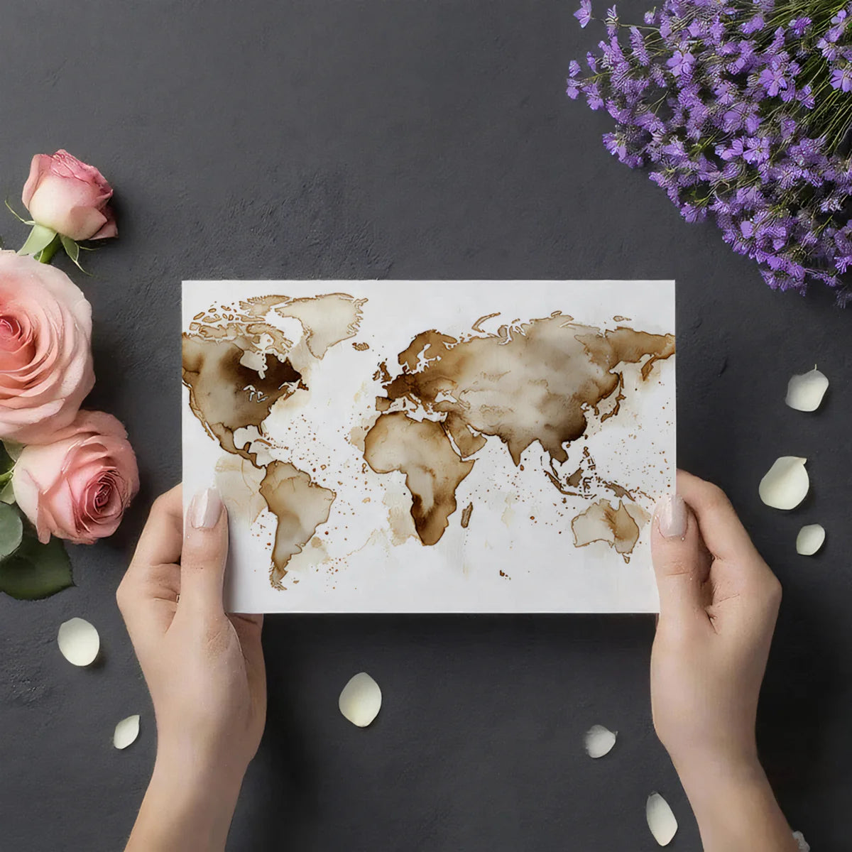 Coffee Stain World Map Mural Wallpaper — Abstract Artistic Design Mural Wallpaper - room preview 03