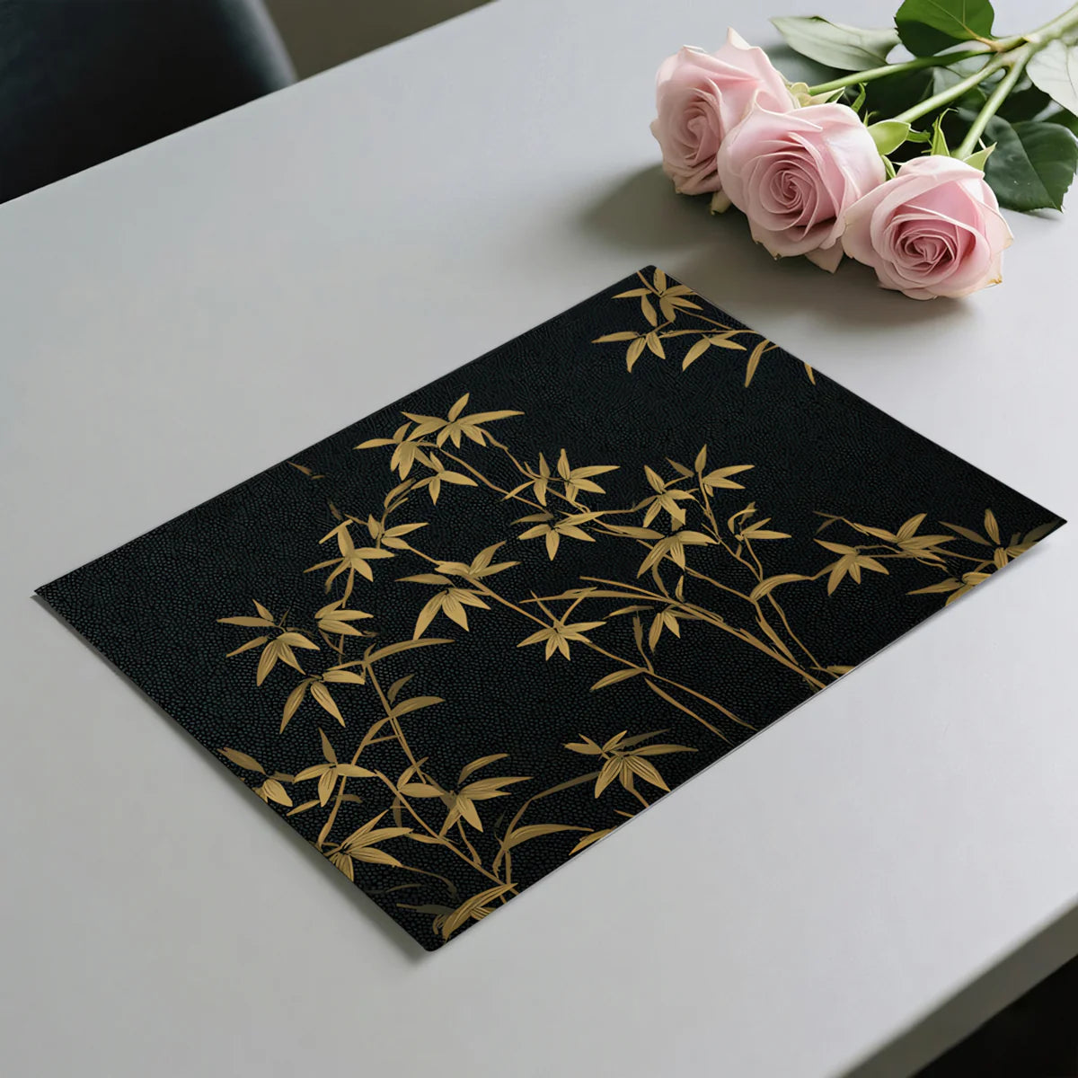Golden Bamboo Botanical Mural Wallpaper in Charcoal Mural Wallpaper - room preview 03