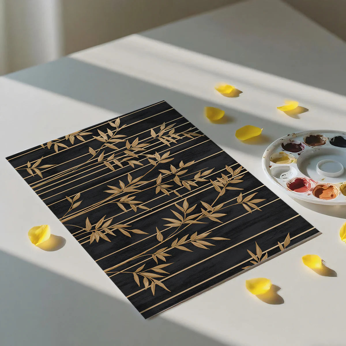 Gilded Bamboo & Vertical Stripe Mural Wallpaper — Modern Luxe Mural Wallpaper - room preview 03
