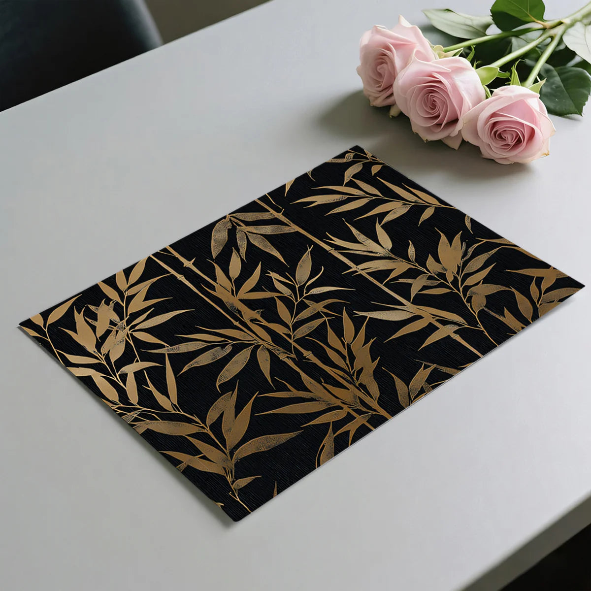 Golden Bamboo Stalks Mural Wallpaper in Midnight Black Mural Wallpaper - room preview 03