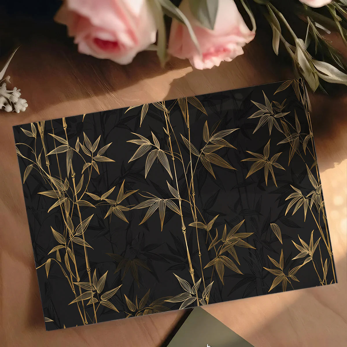 Golden Bamboo Botanical Mural Wallpaper in Charcoal Gray Mural Wallpaper - room preview 03