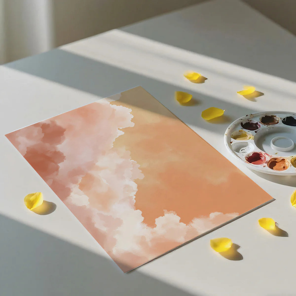 Sunset Cloud Watercolor Mural Wallpaper — Abstract Warm Peach Sky Mural Wallpaper - room preview 03