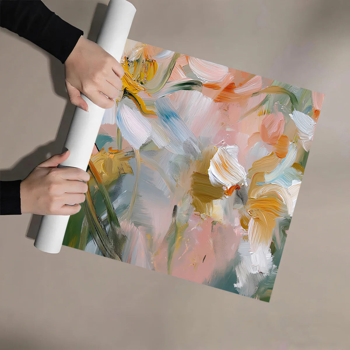 Impressionist Floral Mural Wallpaper — Soft Peachy Bloom Design Mural Wallpaper - room preview 03