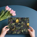 Vintage Lemon and Bird Mural Wallpaper — Charcoal Botanical Pattern Mural Wallpaper - room preview 03