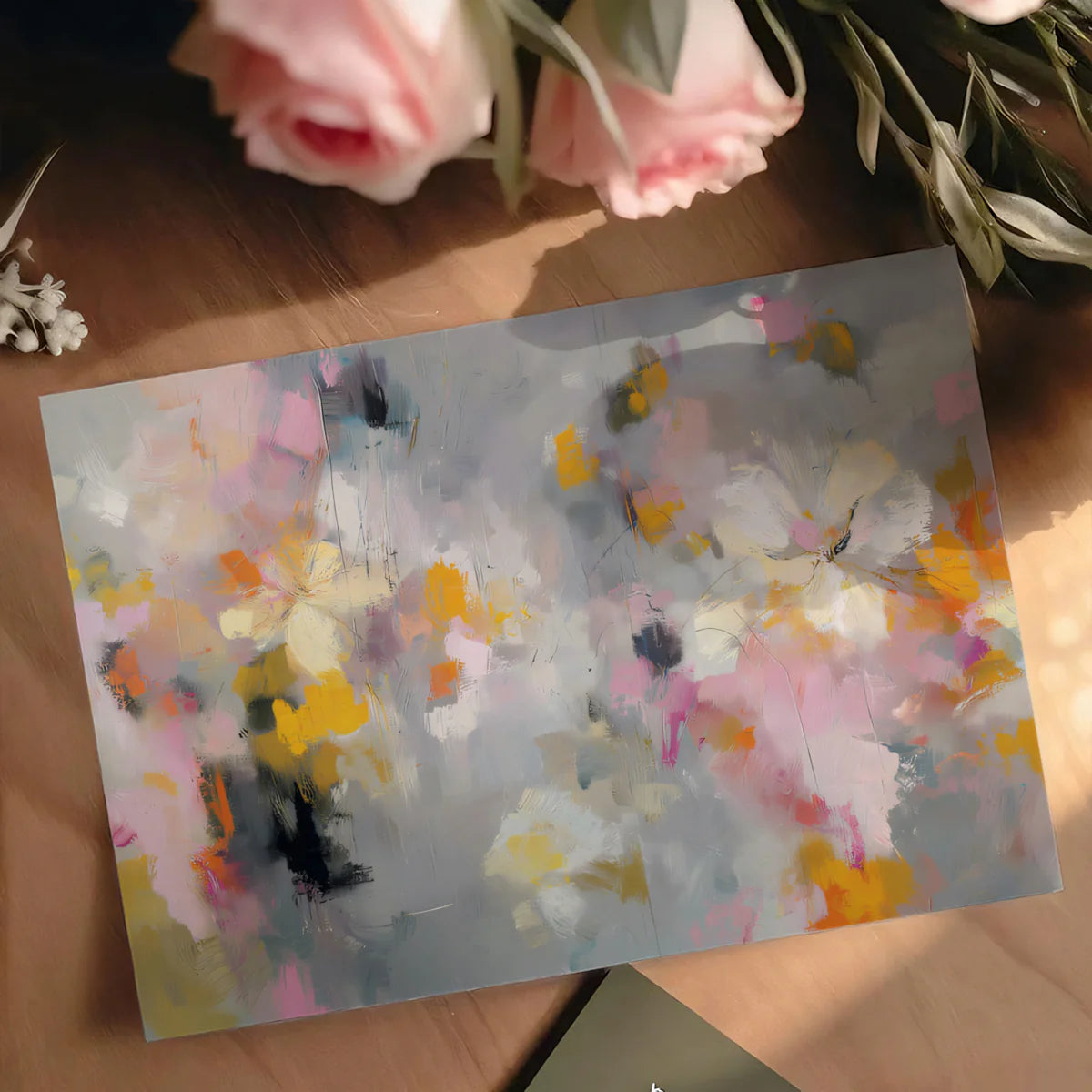 Abstract Floral Mural Wallpaper — Painterly Gray with Warm Accents Mural Wallpaper - room preview 03