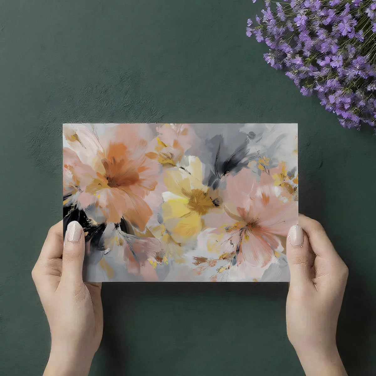 Abstract Floral Bloom Mural Wallpaper — Peach and Charcoal Gray Mural Wallpaper - room preview 03