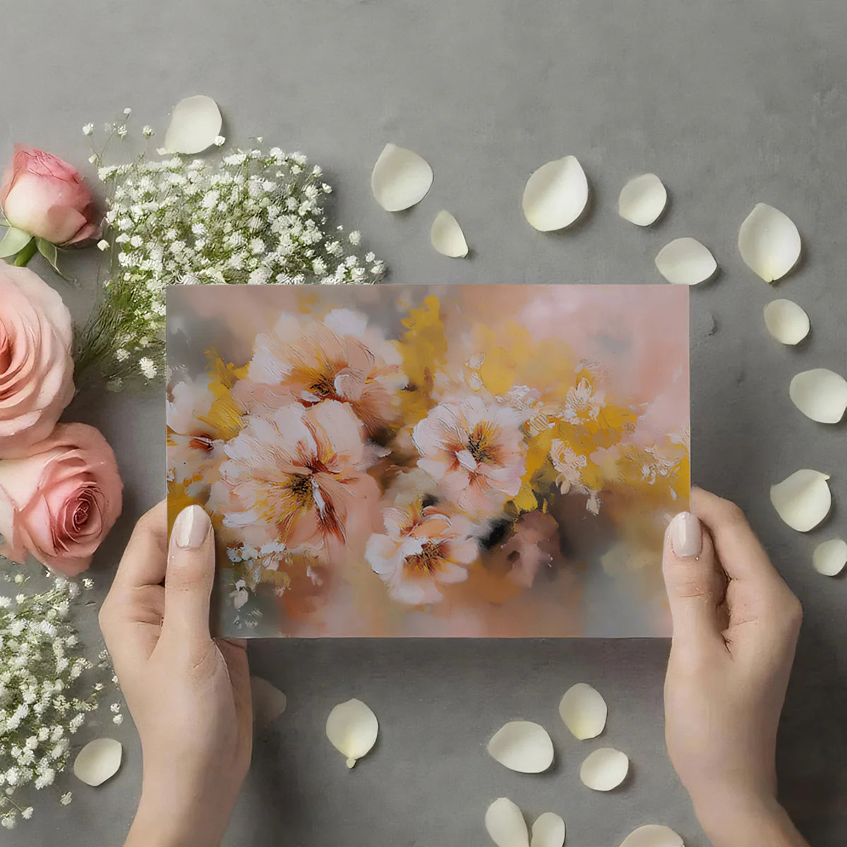 Impressionist Floral Mural Wallpaper — Soft Peach and Golden Hues Mural Wallpaper - room preview 03