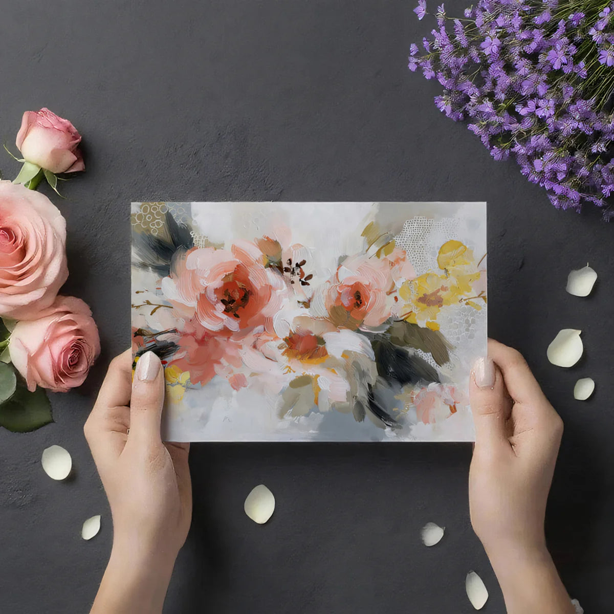 Impressionist Floral Mural Wallpaper — Soft Peach and Ochre Bouquet Mural Wallpaper - room preview 03