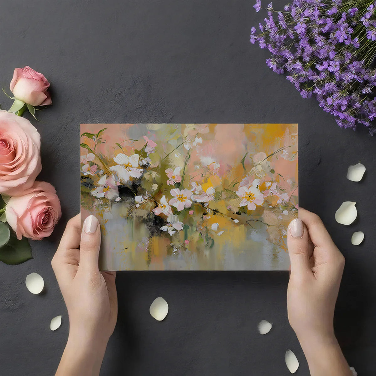 Abstract Meadow Floral Mural Wallpaper — Painterly Soft Blush Mural Wallpaper - room preview 03
