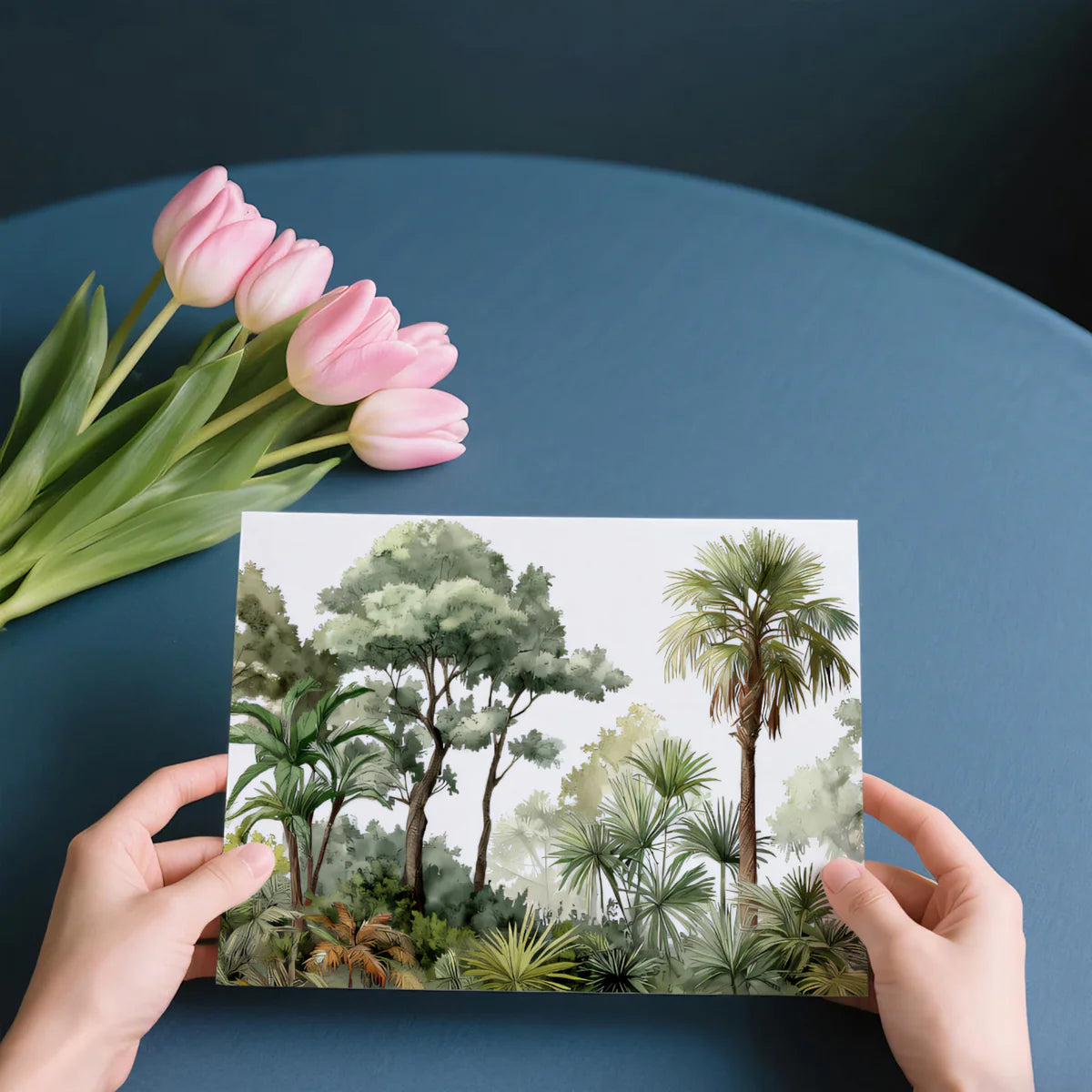 Watercolor Botanical Forest Mural Wallpaper — Lush Tropical Palm Mural Wallpaper - room preview 03