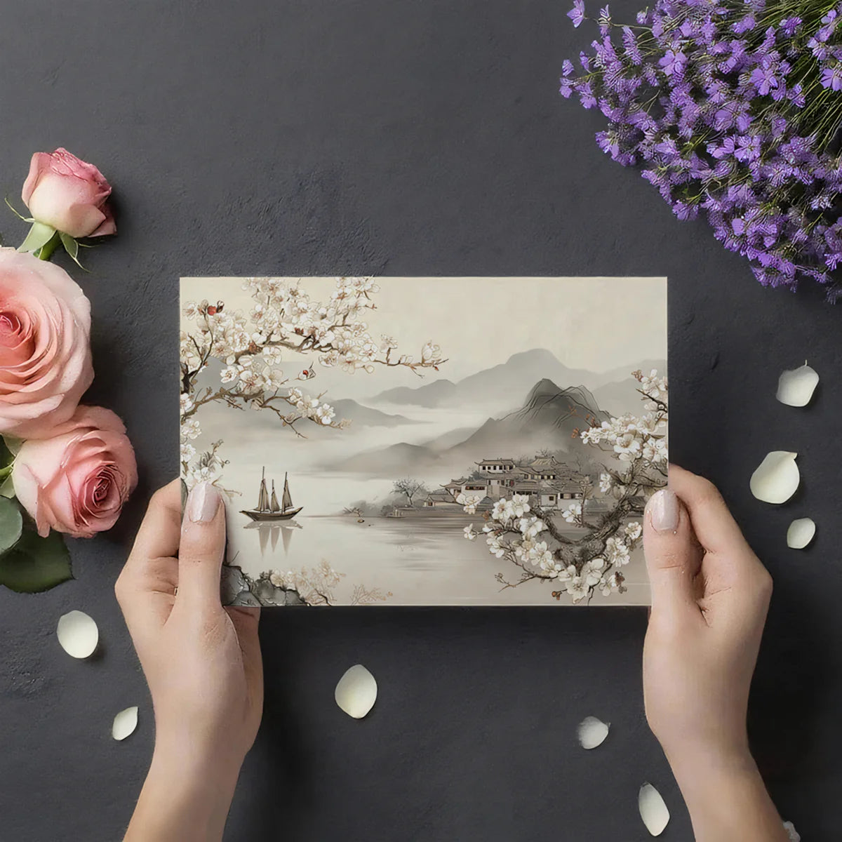 Oriental Plum Blossom Landscape Mural Wallpaper — Ink Wash Style Mural Wallpaper - room preview 03