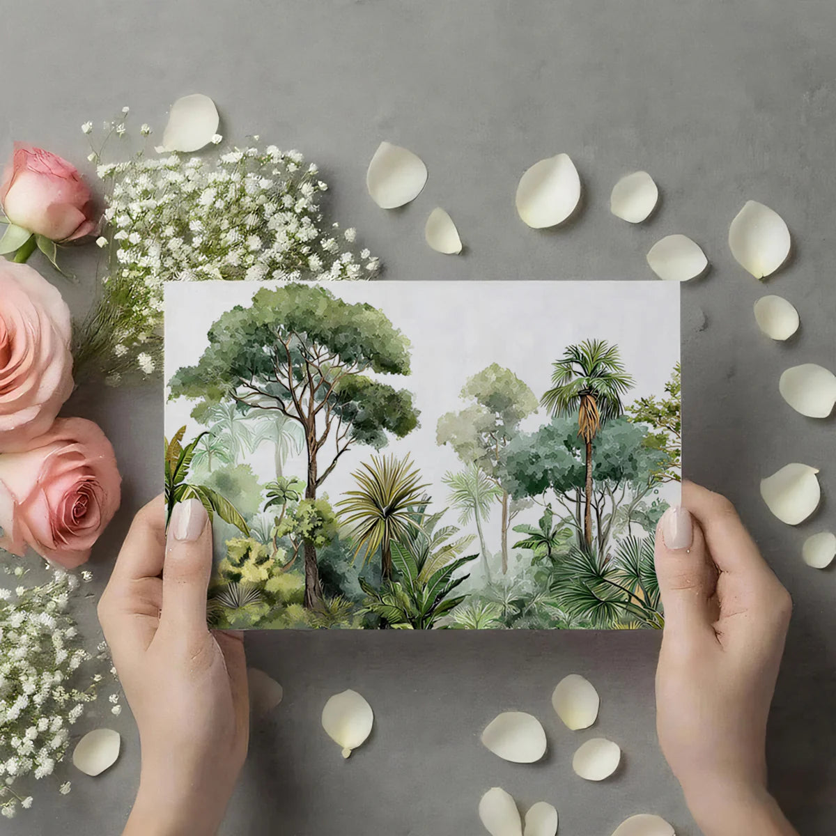 Lush Botanical Palm Mural Wallpaper — Painterly Tropical Forest Mural Wallpaper - room preview 03